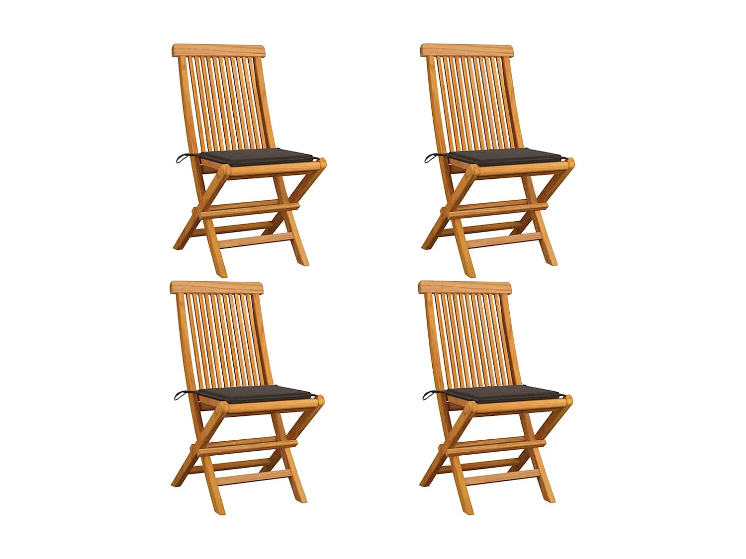 Set di 4 sedie da giardino e cuscini color tortora Legno massello di teak