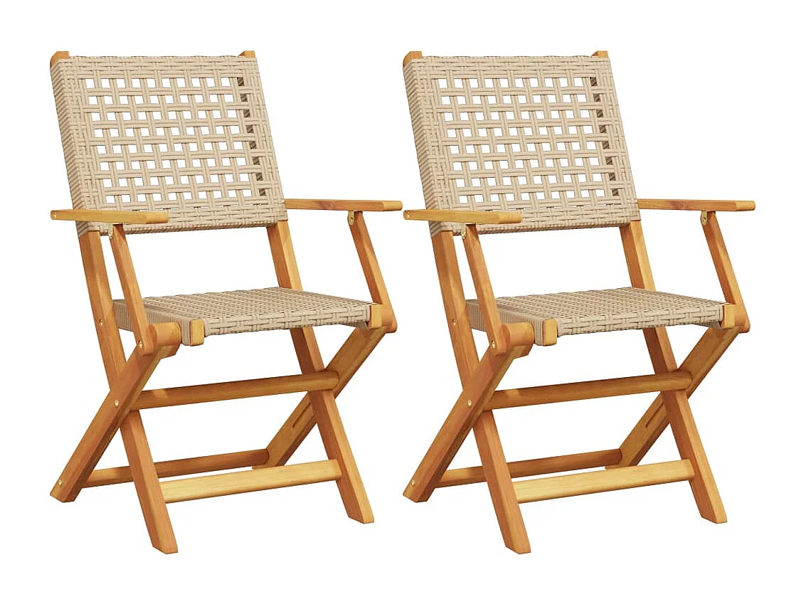 Conjunto de 2 cadeiras de jardim em madeira maciça de acácia bege e rattan