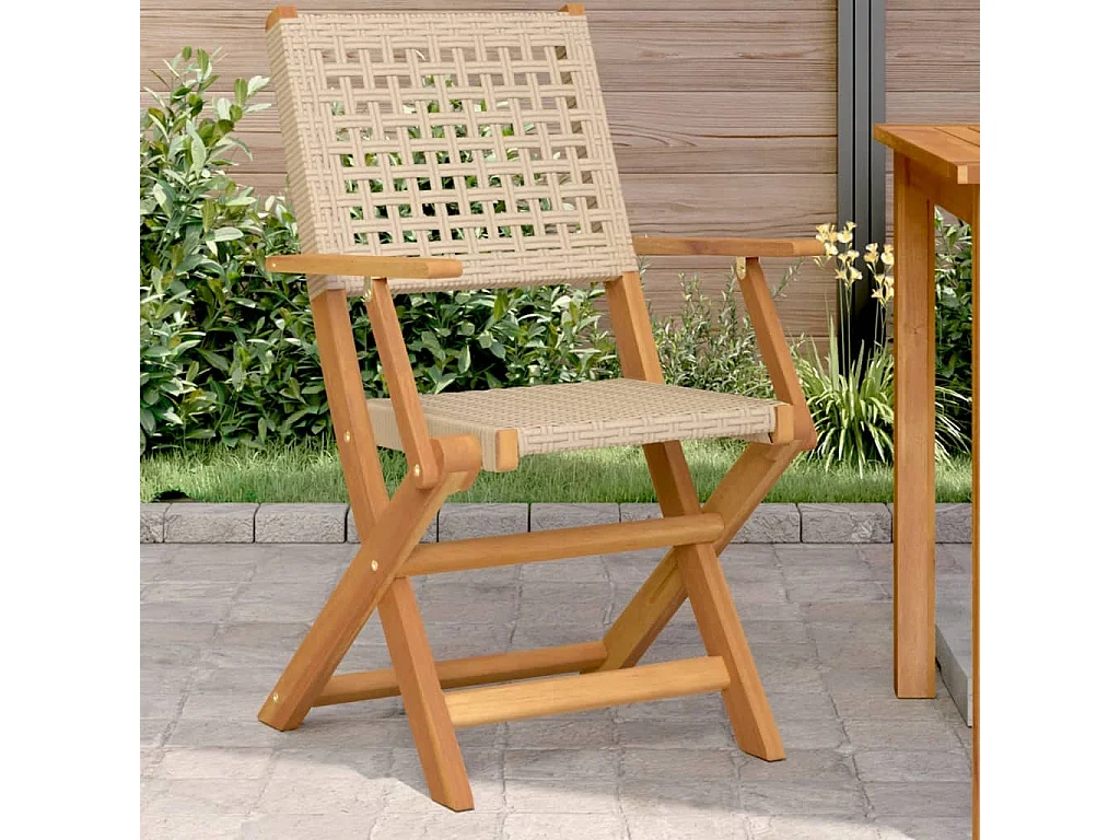 Chaises de jardin lot de 2 beige bois massif d'acacia et rotin