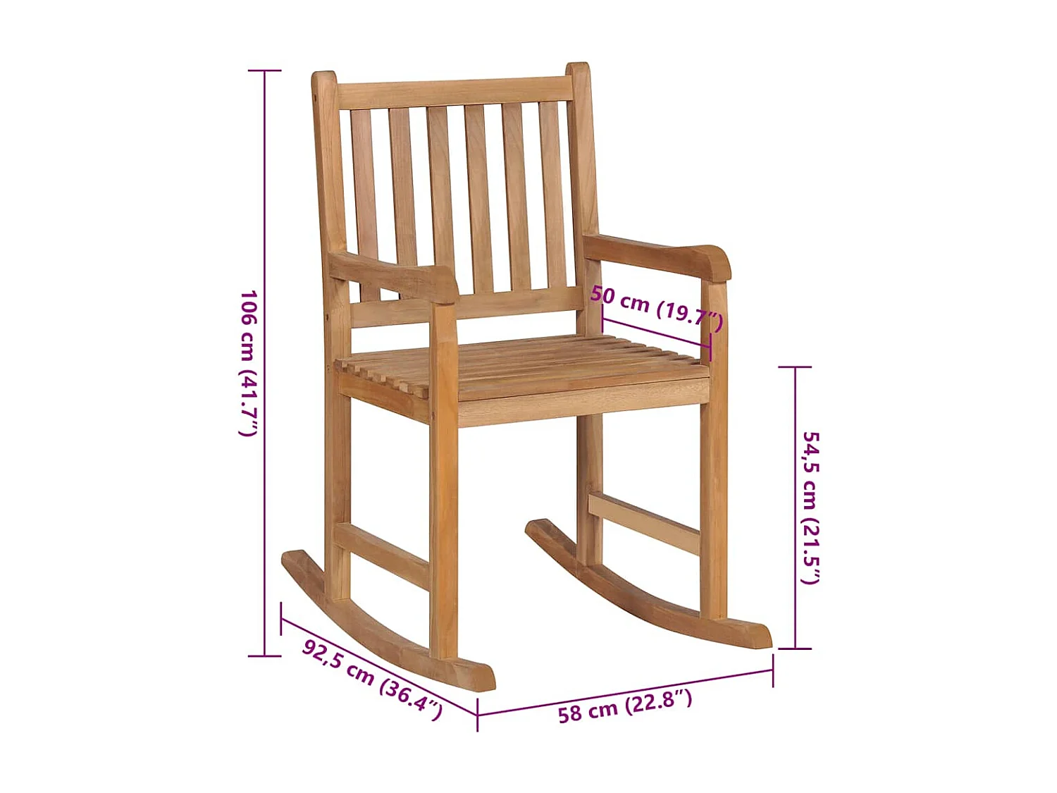 Chaise à bascule avec coussin rouge bordeaux Bois de teck