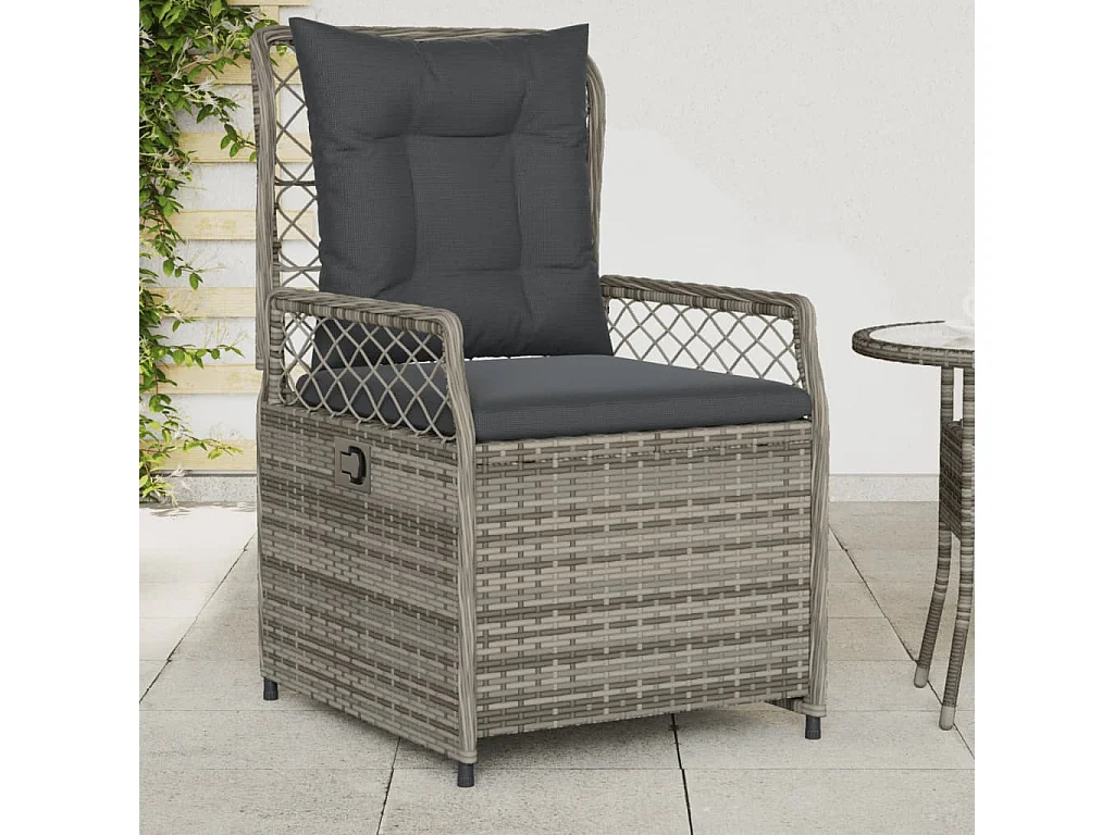 Set di 2 sedie da giardino reclinabili in resina intrecciata grigia