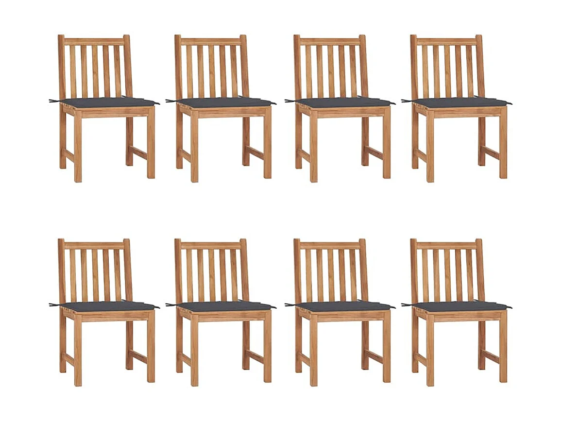 Chaises de jardin lot de 8 avec coussins Bois de teck massif