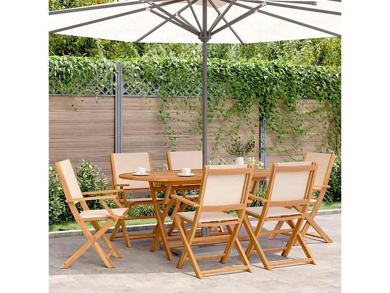 Klappbare Gartenstühle 6er Set beige Stoff und Massivholz