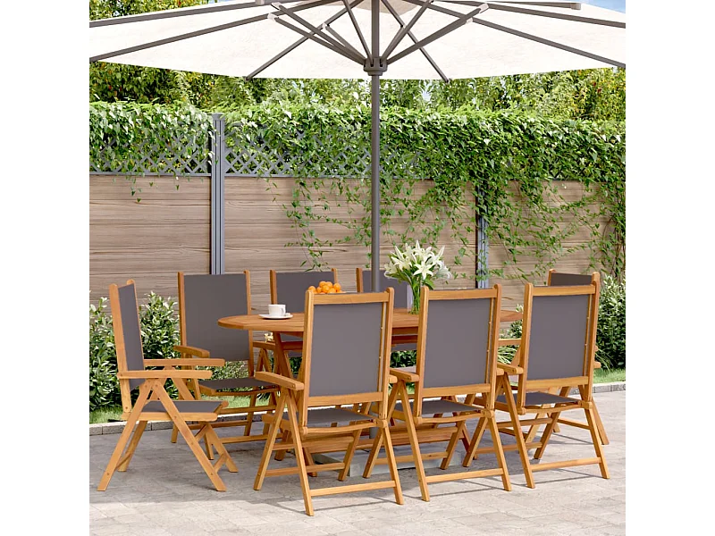 Chaises inclinables de jardin lot de 8 tissu et bois massif