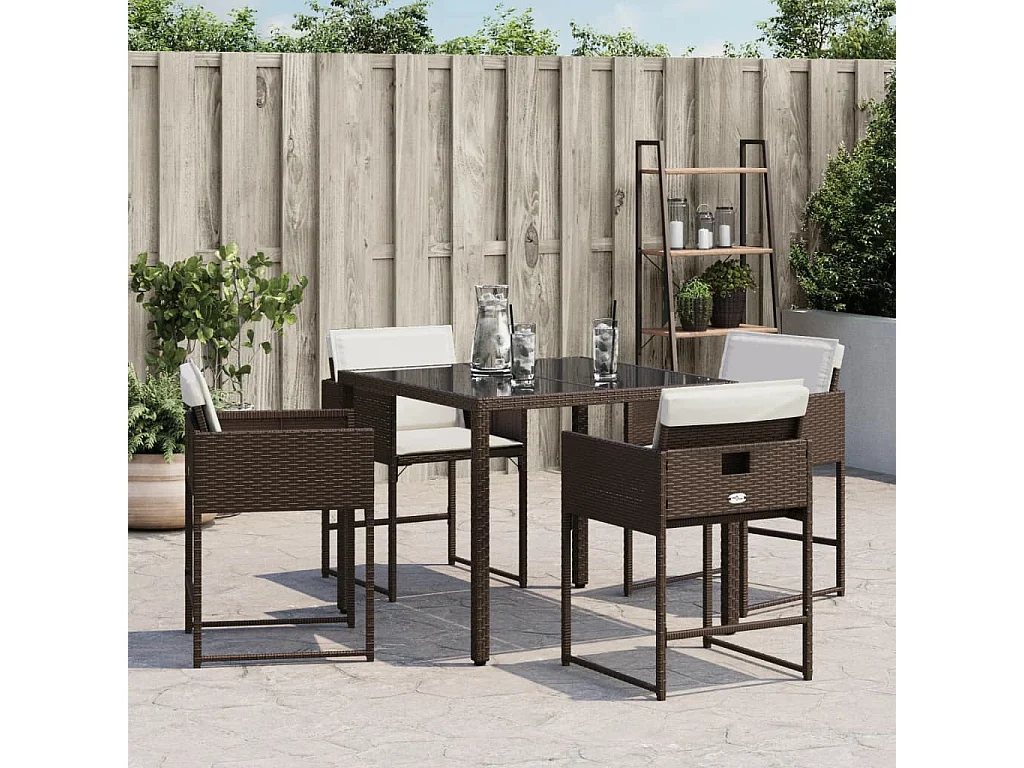 Conjunto de 4 cadeiras de jardim com almofadas em vime resina marrom