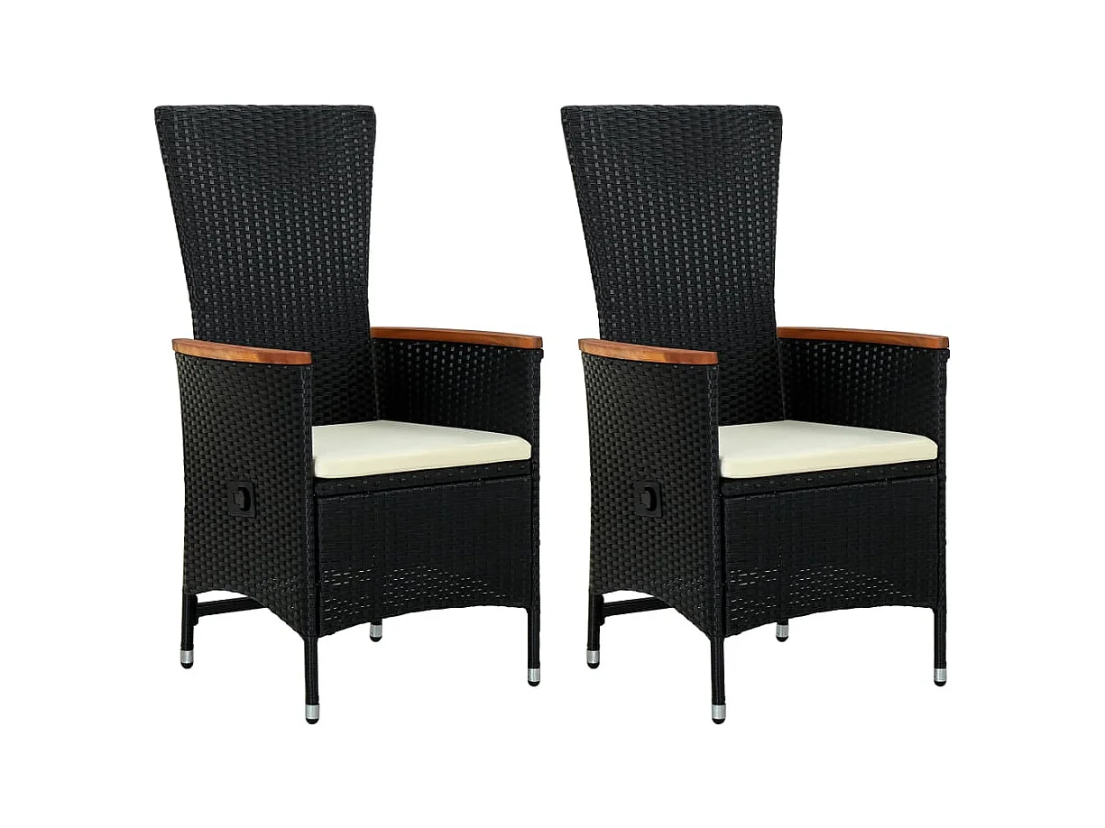 Chaises d'extérieur lot de 2 avec coussins Résine tressée Noir