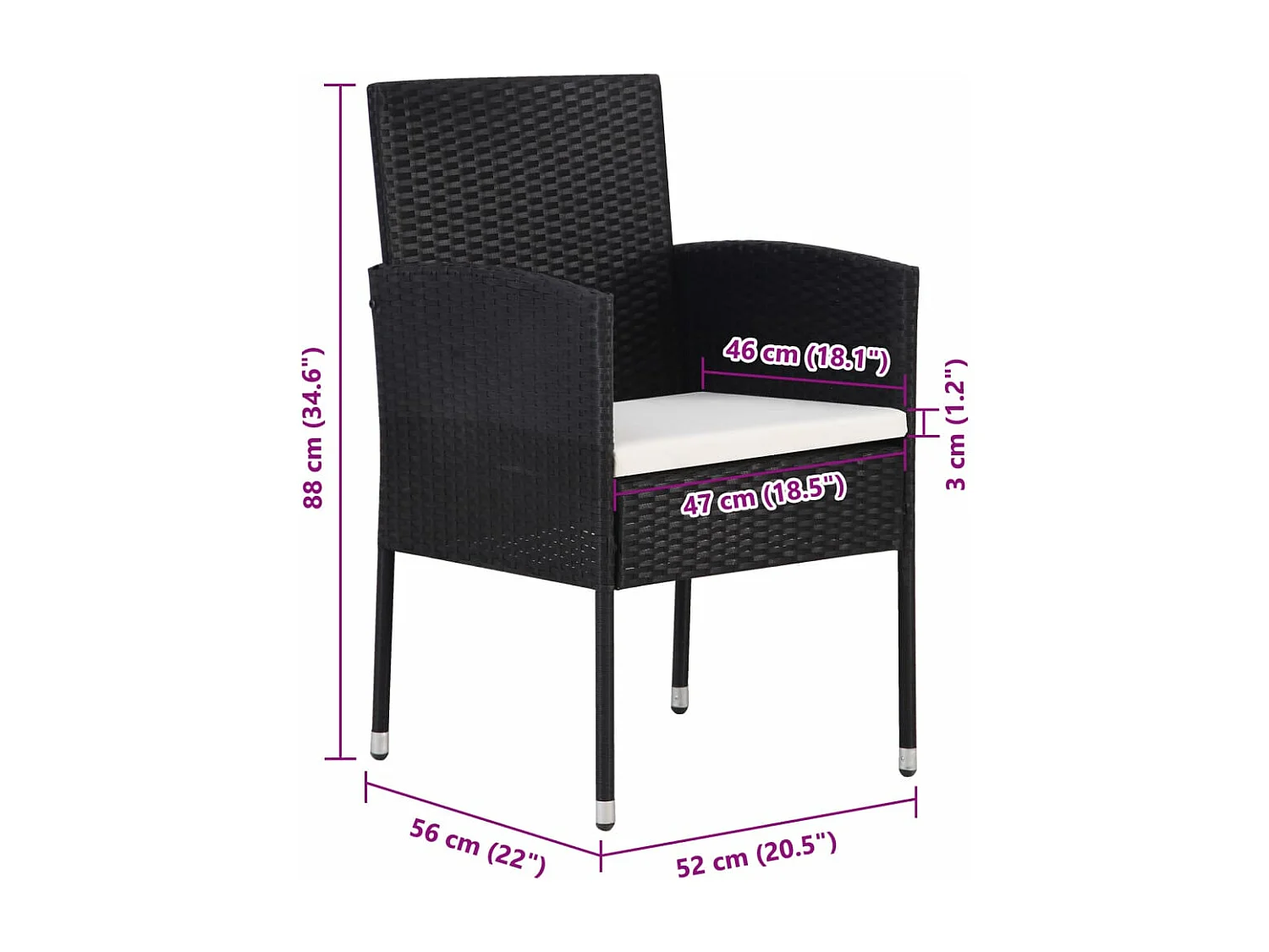 Chaises de jardin coussins blanc crème 4pcs noir résine tressée