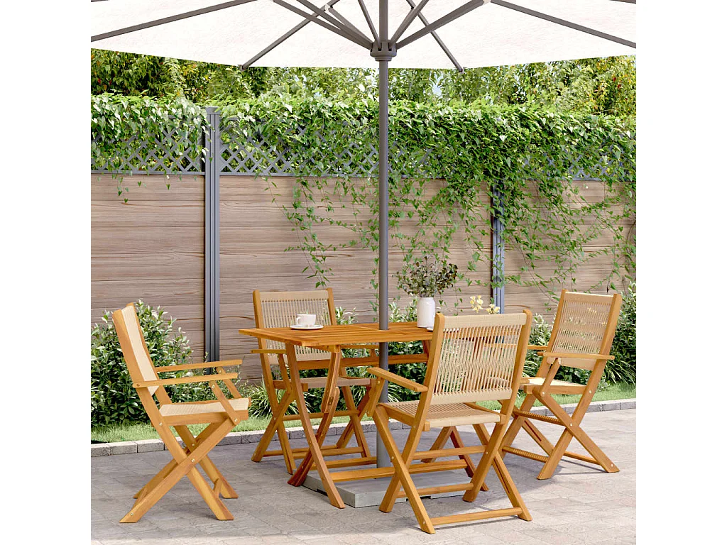 Juego de 4 sillas de jardín plegables de madera maciza de acacia beige