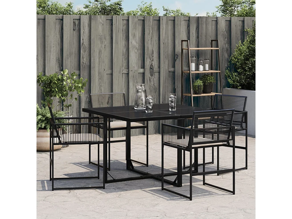 Set di 4 sedie da giardino con cuscini neri in resina intrecciata