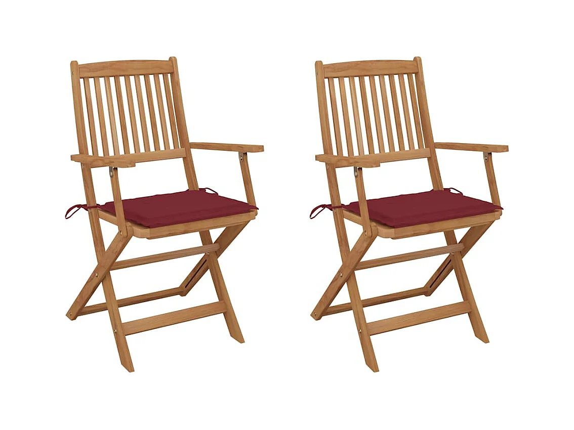 Chaises pliables de jardin lot de 2 avec coussins Bois d'acacia