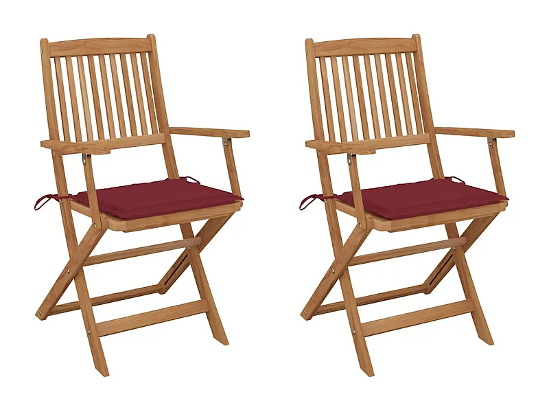 Conjunto de 2 cadeiras dobráveis de jardim com almofadas Madeira de acácia