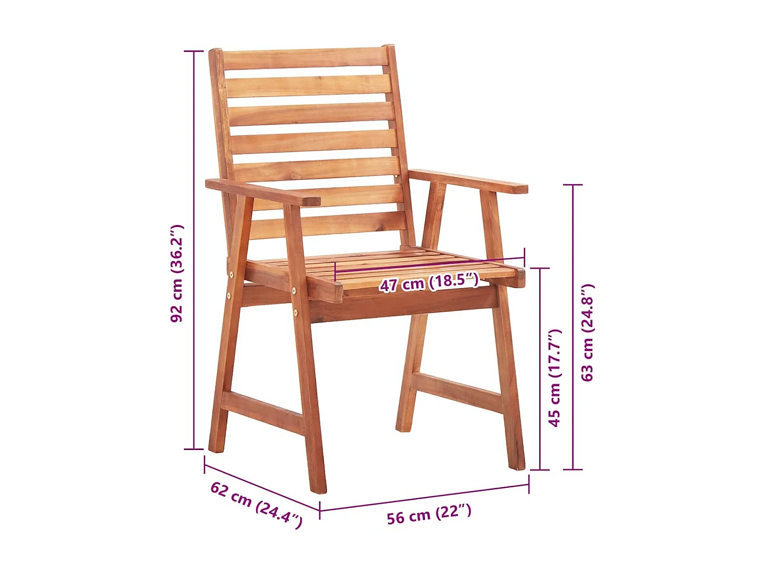 Chaises à manger d'extérieur lot de 4 et coussins Acacia massif
