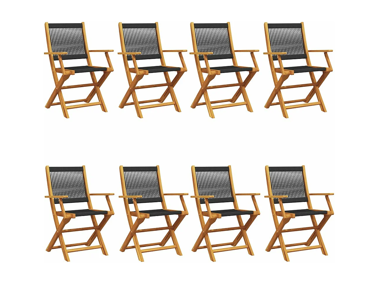 Chaises de jardin pliantes lot de 8 noir bois d'acacia massif