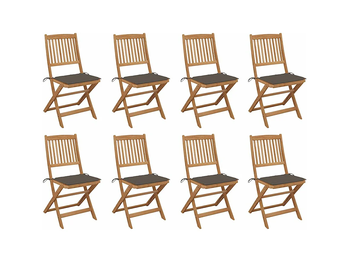 Conjunto de 8 cadeiras dobráveis e almofadas para exterior em madeira de acácia