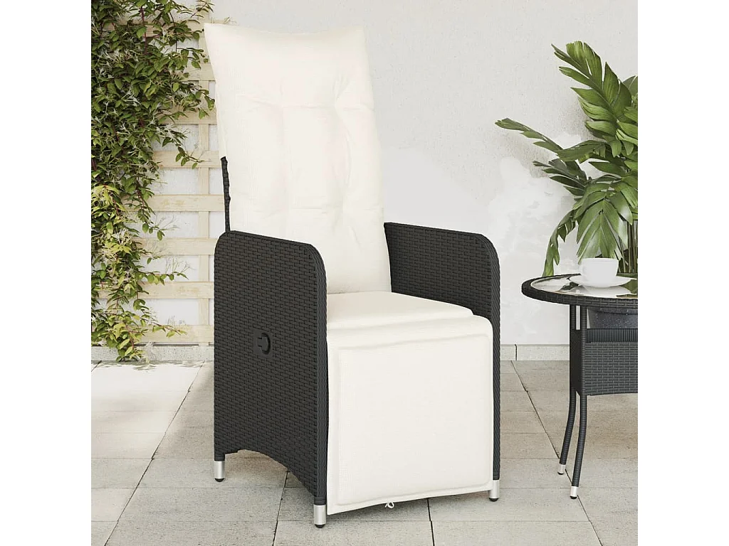 Chaise inclinable de jardin avec coussins noir résine tressée