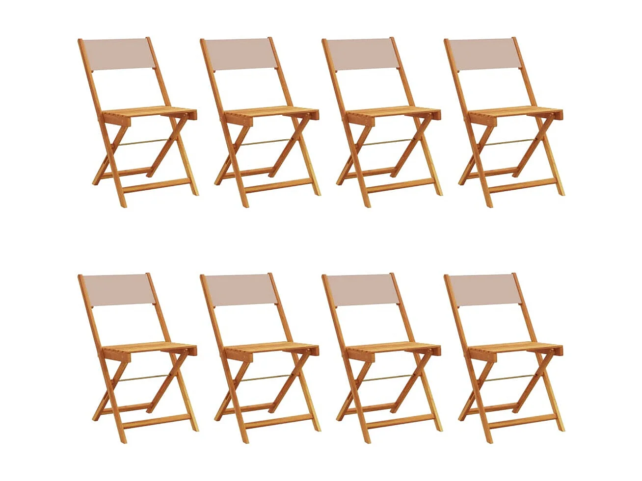 Set di 8 sedie pieghevoli da giardino in tessuto color tortora e legno massello