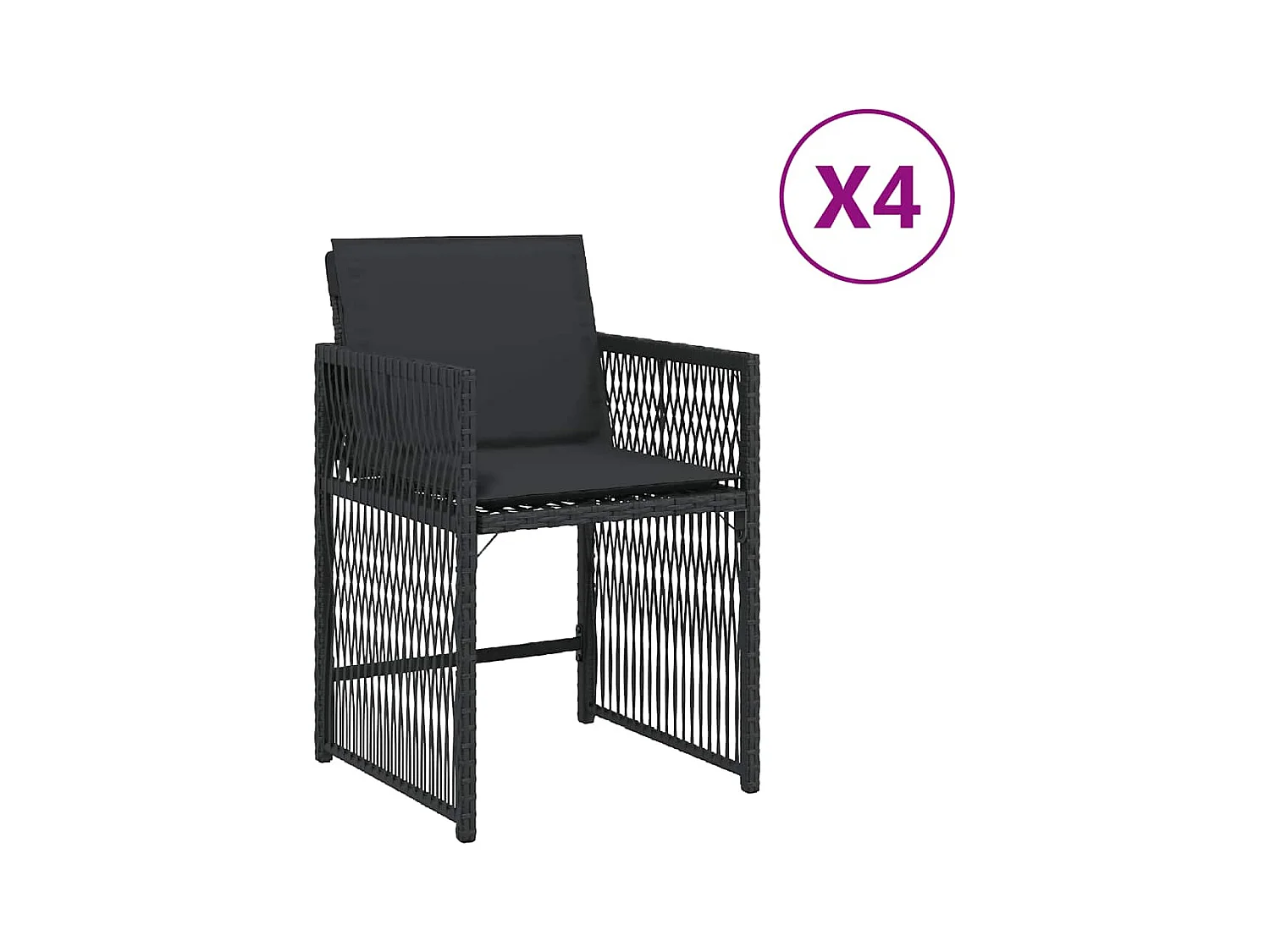 Chaises de jardin lot de 4 avec coussins noir résine tressée