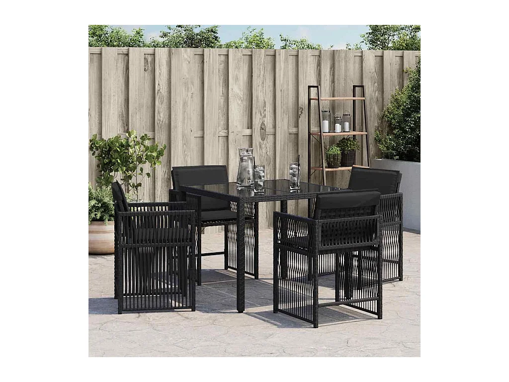 Chaises de jardin lot de 4 avec coussins noir résine tressée