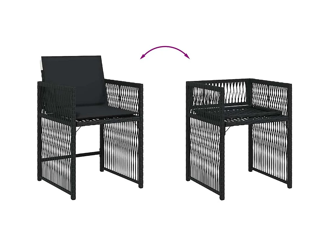 Chaises de jardin lot de 4 avec coussins noir résine tressée