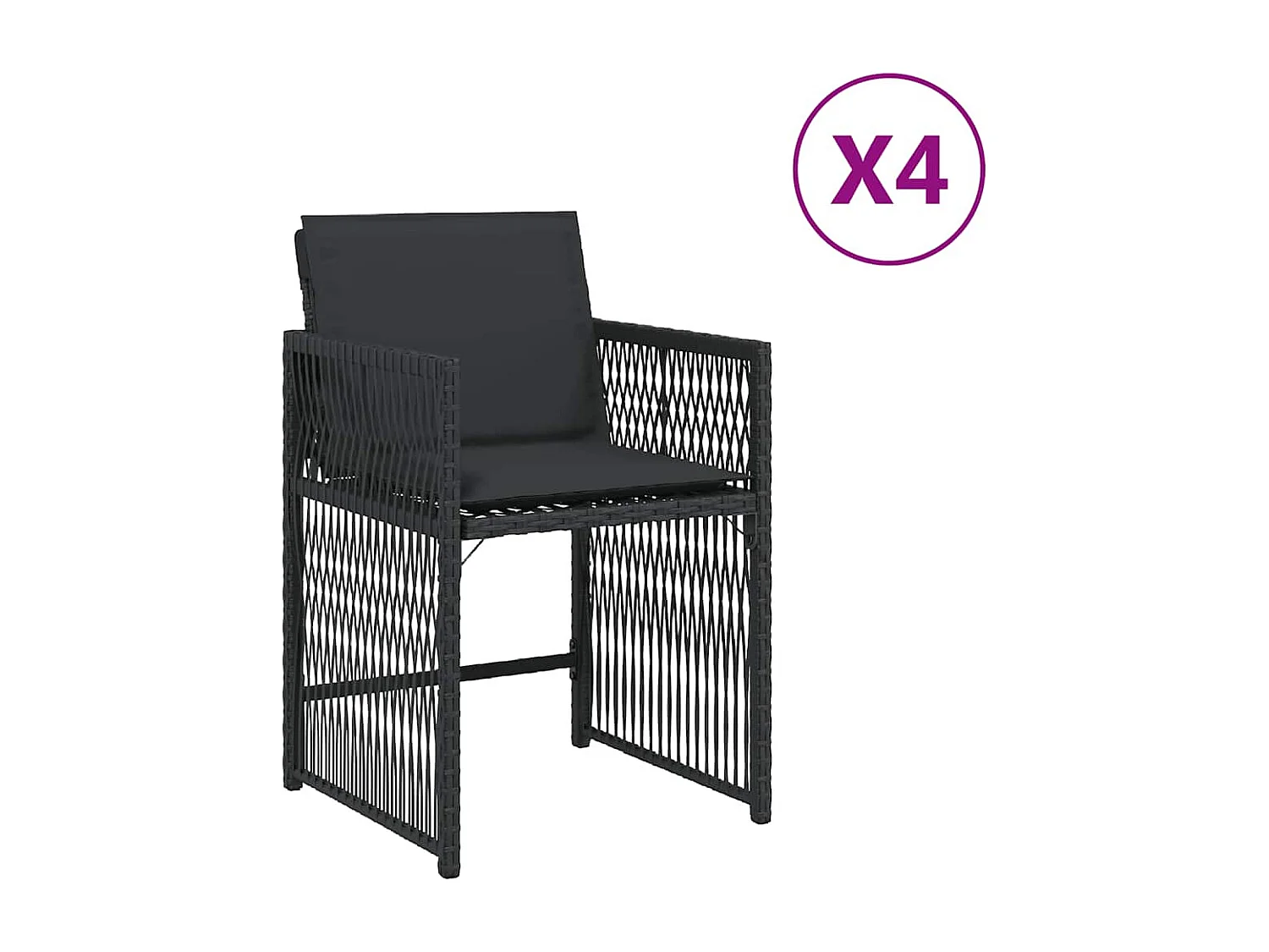 Chaises de jardin lot de 4 avec coussins noir résine tressée