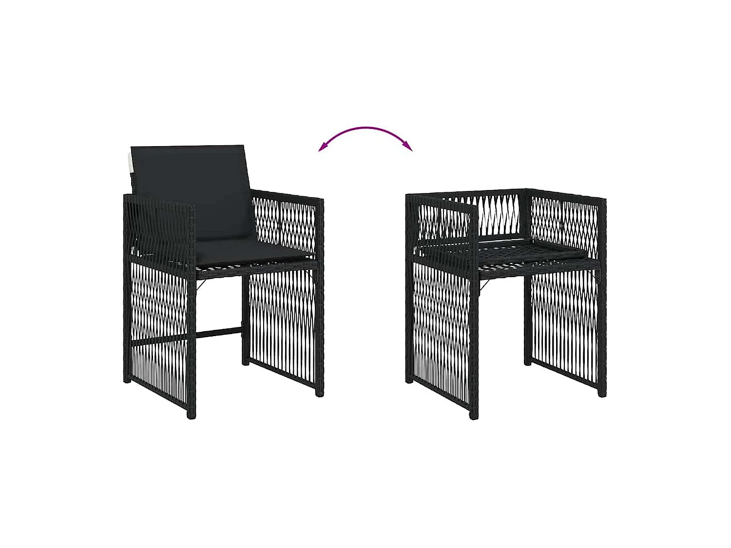 Chaises de jardin lot de 4 avec coussins noir résine tressée