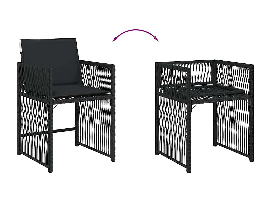 Chaises de jardin lot de 4 avec coussins noir résine tressée