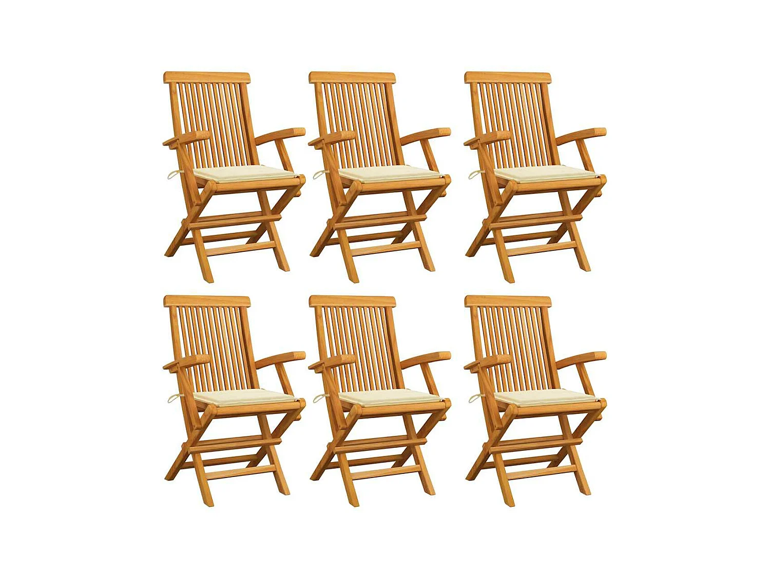 Chaises de jardin avec coussins crème lot de 6 Bois teck massif