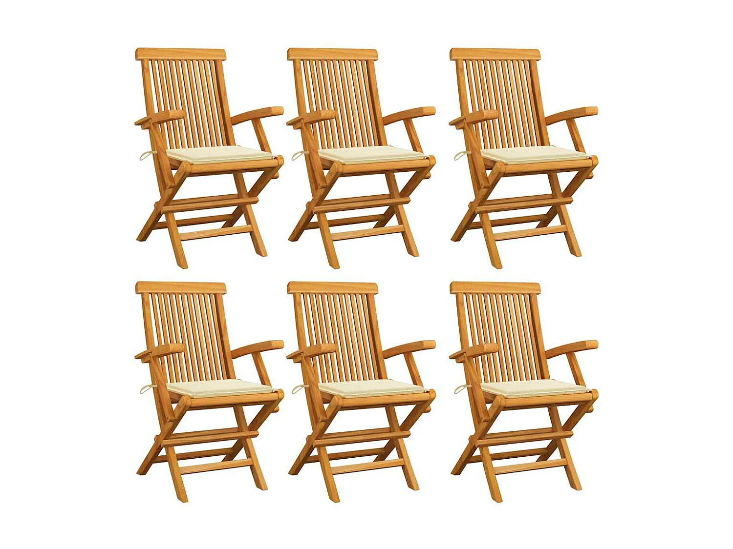 Chaises de jardin avec coussins crème lot de 6 Bois teck massif