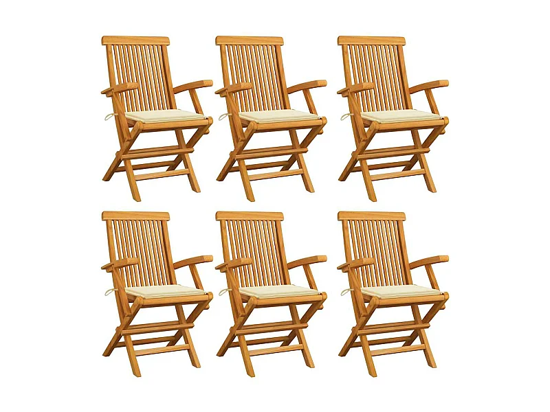 Chaises de jardin avec coussins crème lot de 6 Bois teck massif