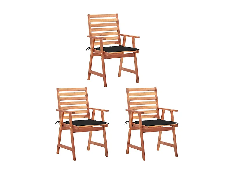 Chaises à manger d'extérieur lot de 3 et coussins Acacia massif