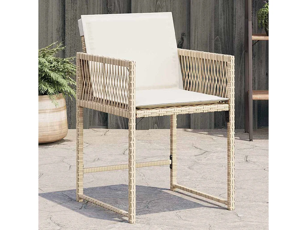 Chaises de jardin avec coussins lot de 4 beige résine tressée