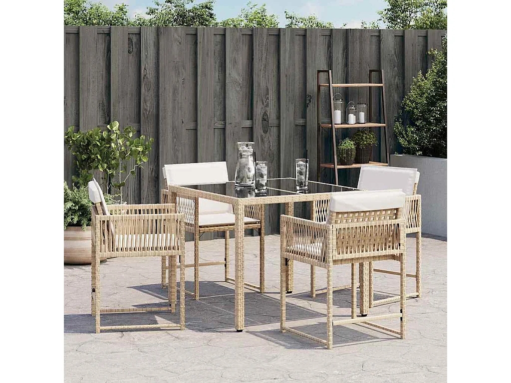 Chaises de jardin avec coussins lot de 4 beige résine tressée