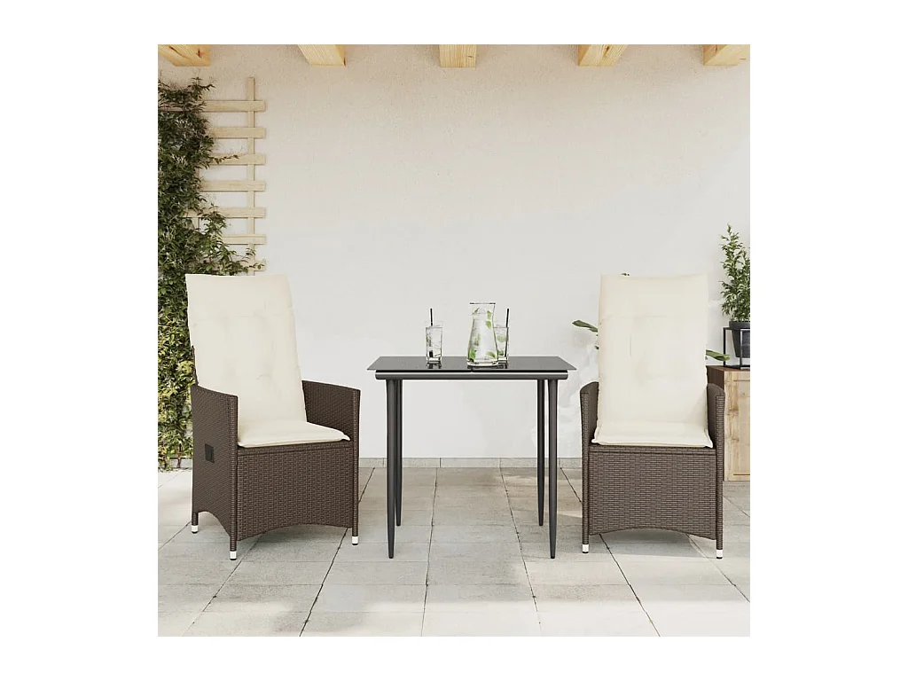 Tuinstoelen set van 2 met bruine rotan kussens