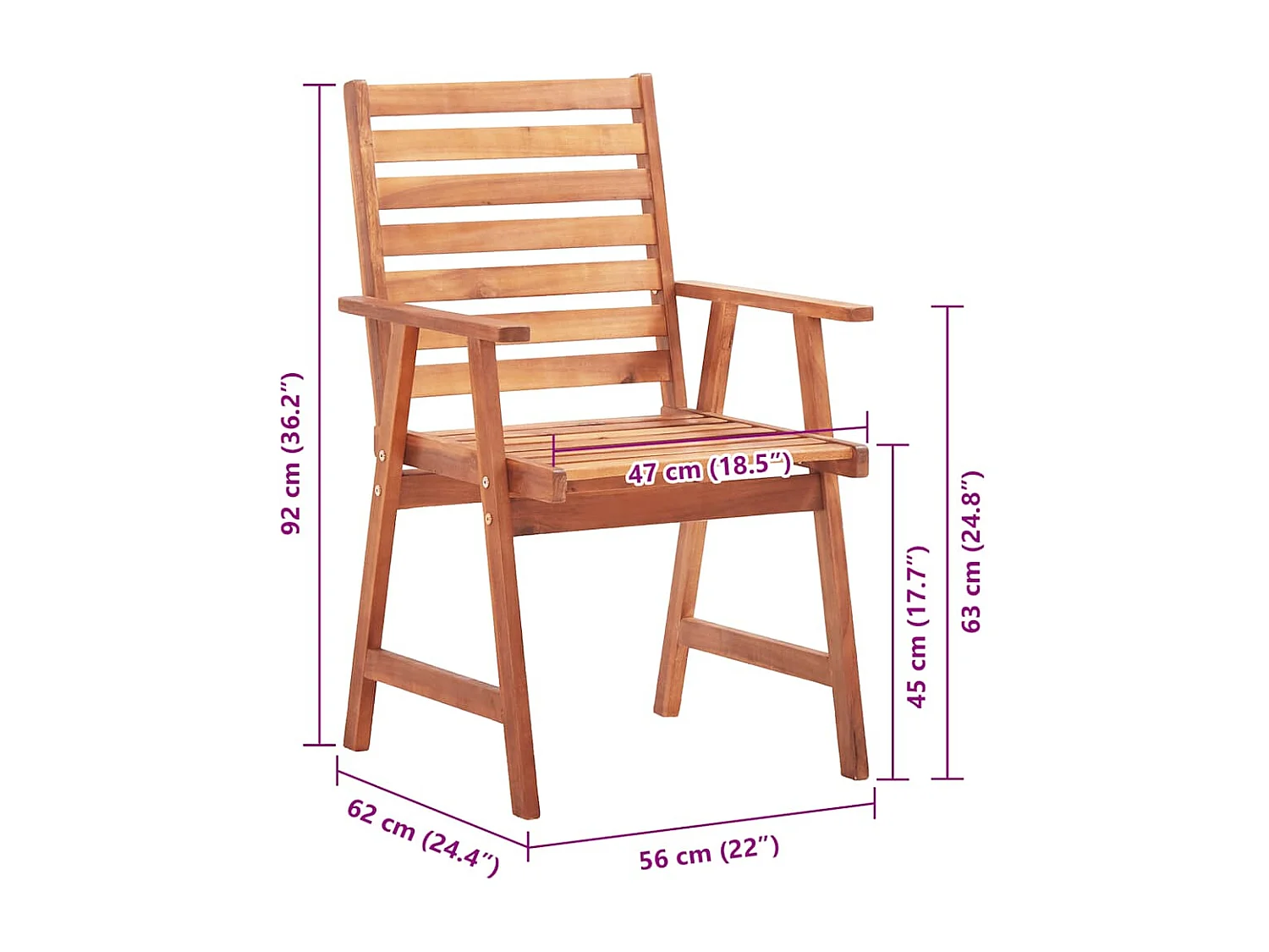 Chaises à manger d'extérieur lot de 4 et coussins Acacia massif
