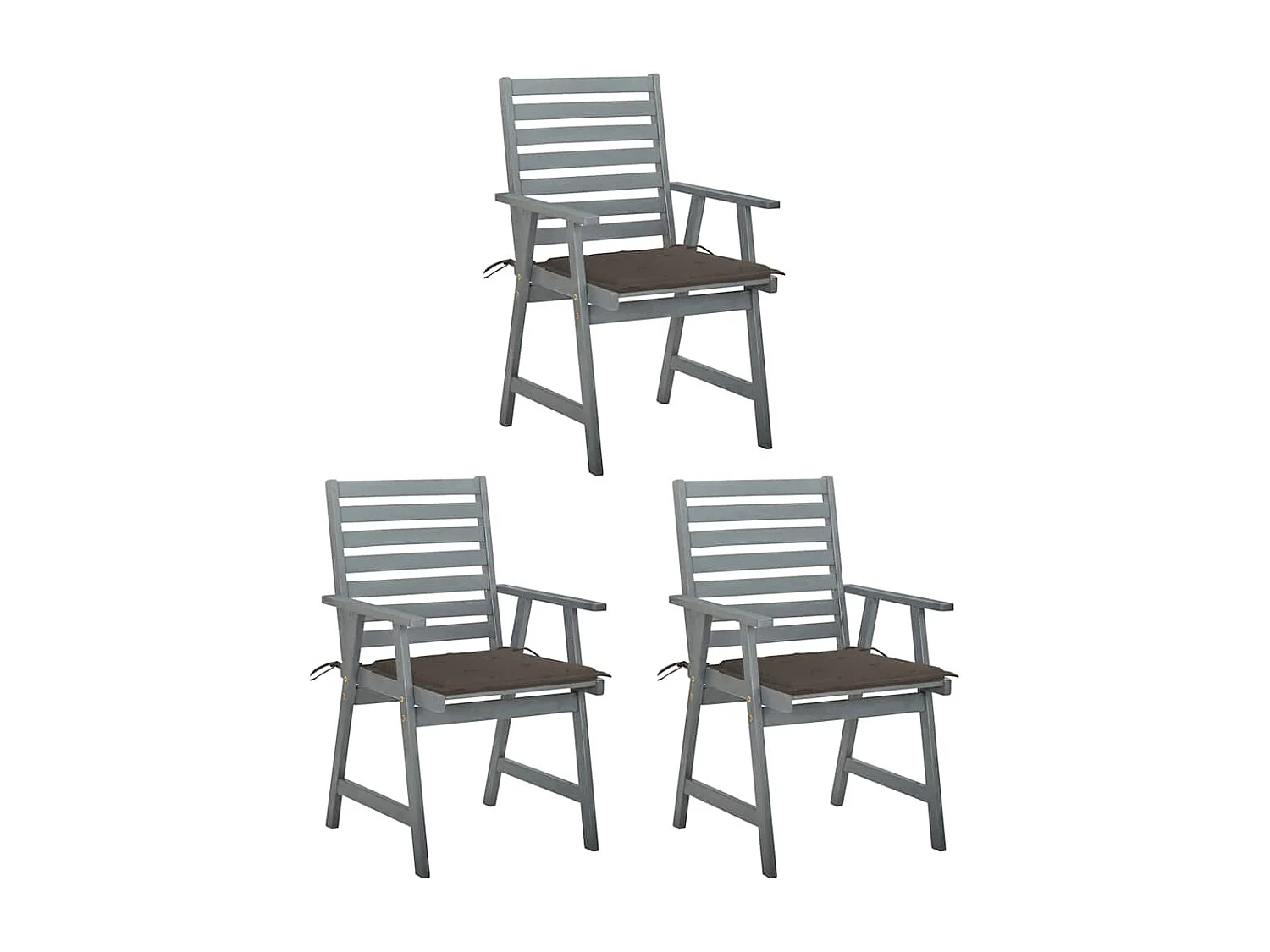 Chaises à manger d'extérieur lot de 3 et coussins Acacia massif