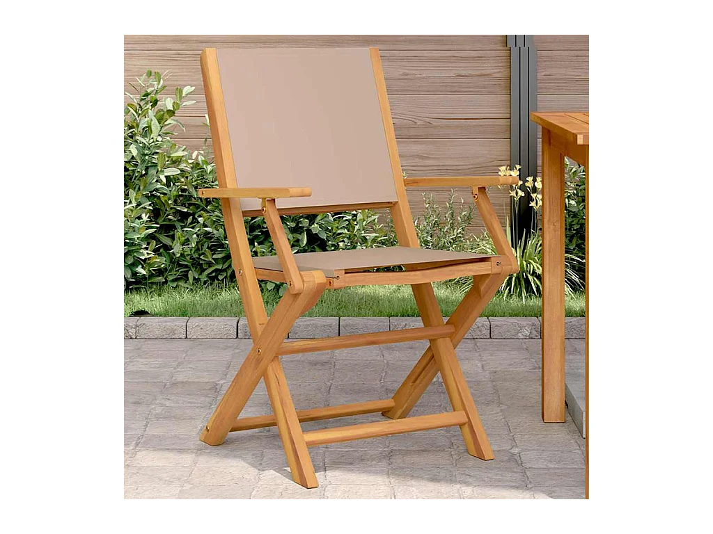 Set di 2 sedie da giardino in legno massello di acacia e tessuto color tortora