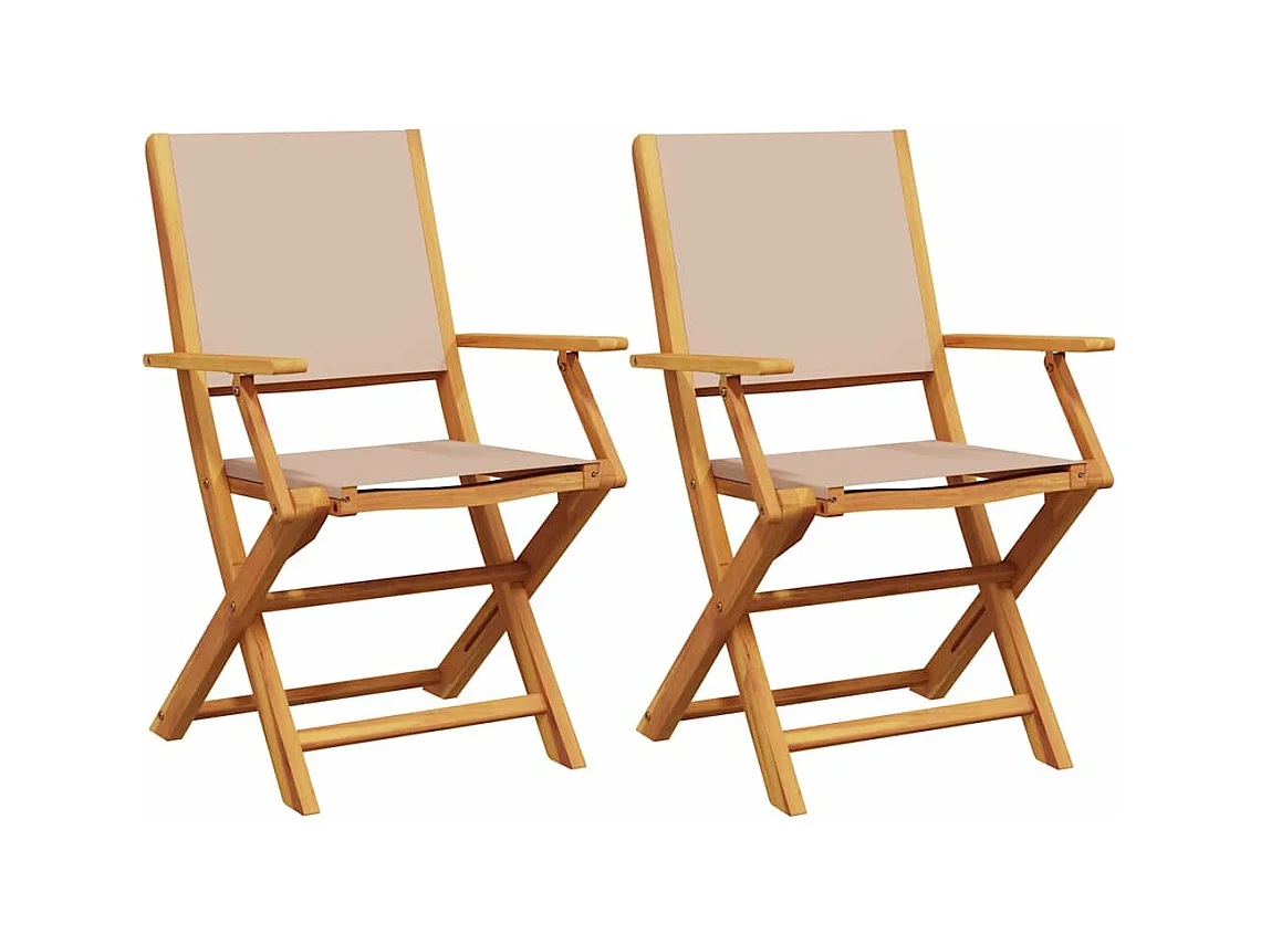 Set di 2 sedie da giardino in legno massello di acacia e tessuto color tortora