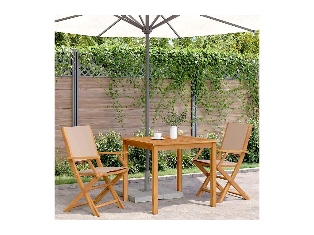Set di 2 sedie da giardino in legno massello di acacia e tessuto color tortora