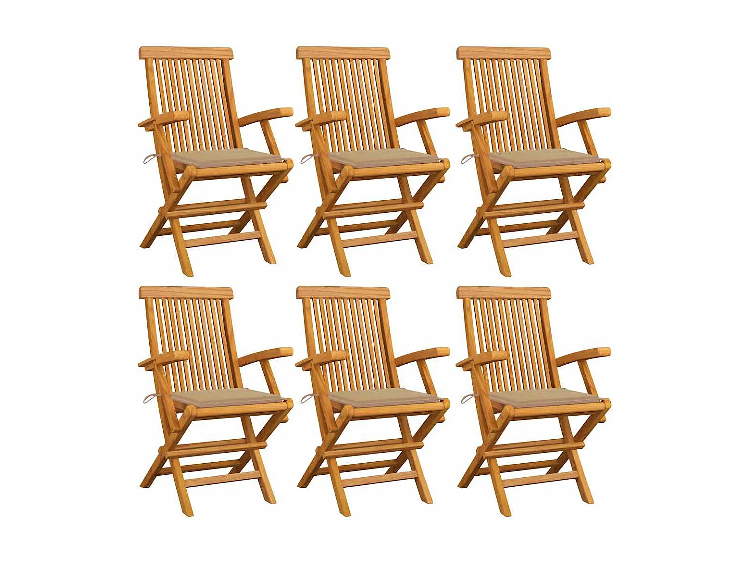 Gartenstühle mit beigen Kissen 6er Set Massivholz Teak
