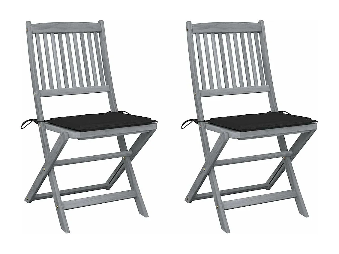 Chaises pliables d'extérieur lot de 2 et coussins Bois d'acacia