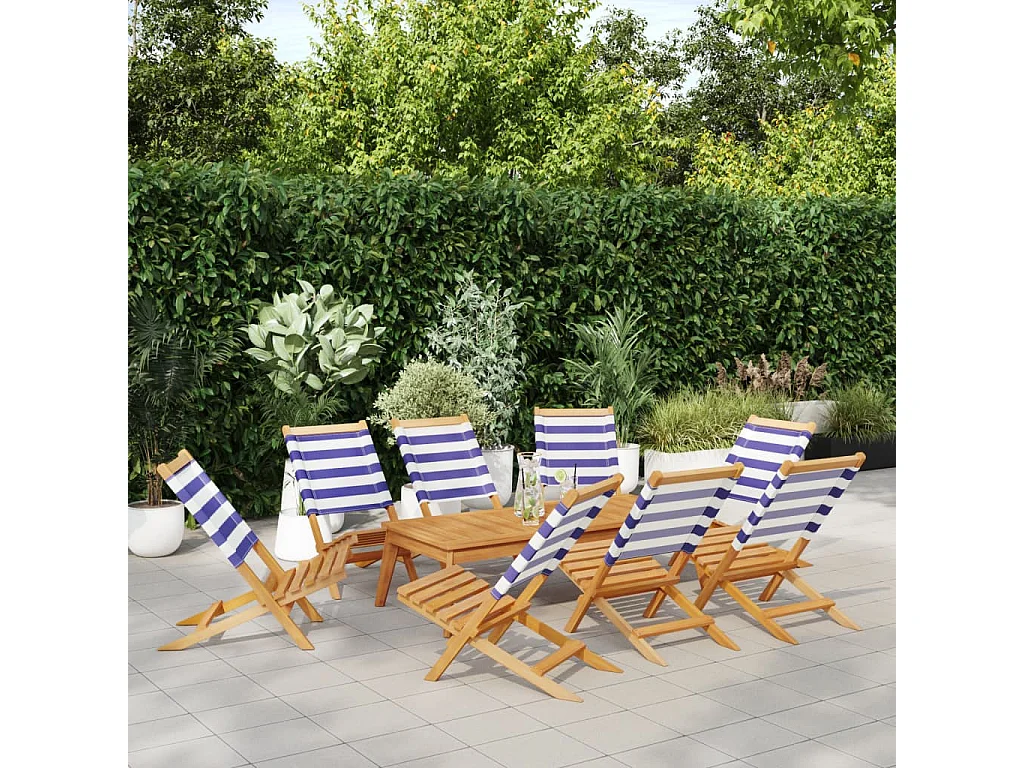 Conjunto de 8 cadeiras dobráveis de jardim em tecido e madeira maciça