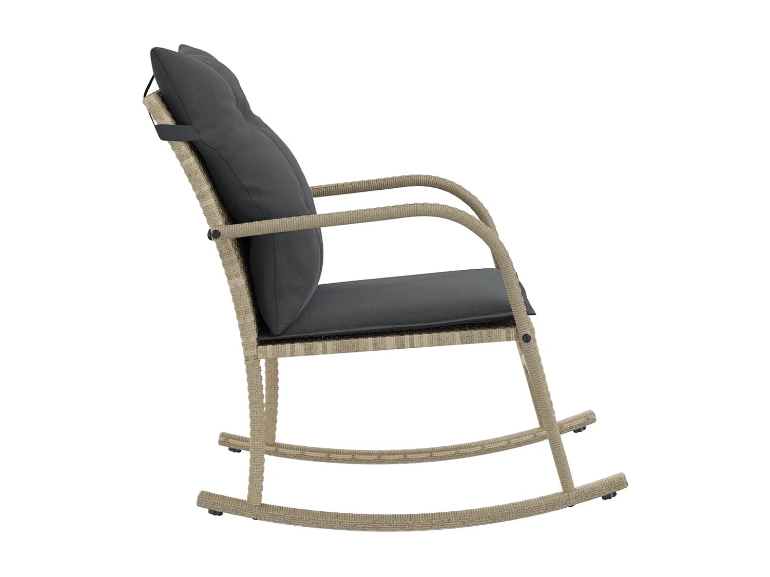 Sedia a dondolo da giardino con cuscini in polyrattan grigio chiaro