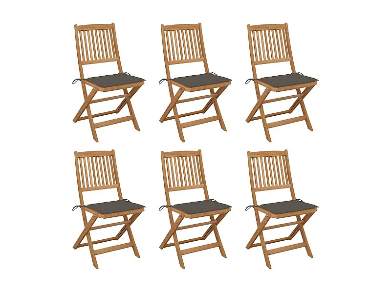 Set di 6 sedie da giardino pieghevoli con cuscini in legno di acacia