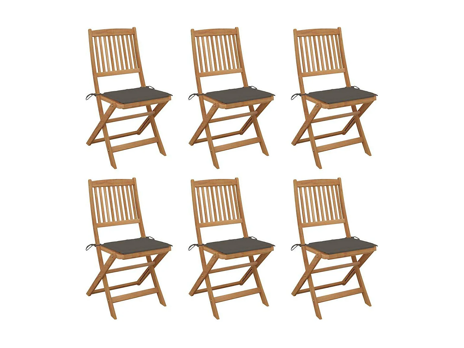 Chaises pliables de jardin lot de 6 avec coussins Bois d'acacia