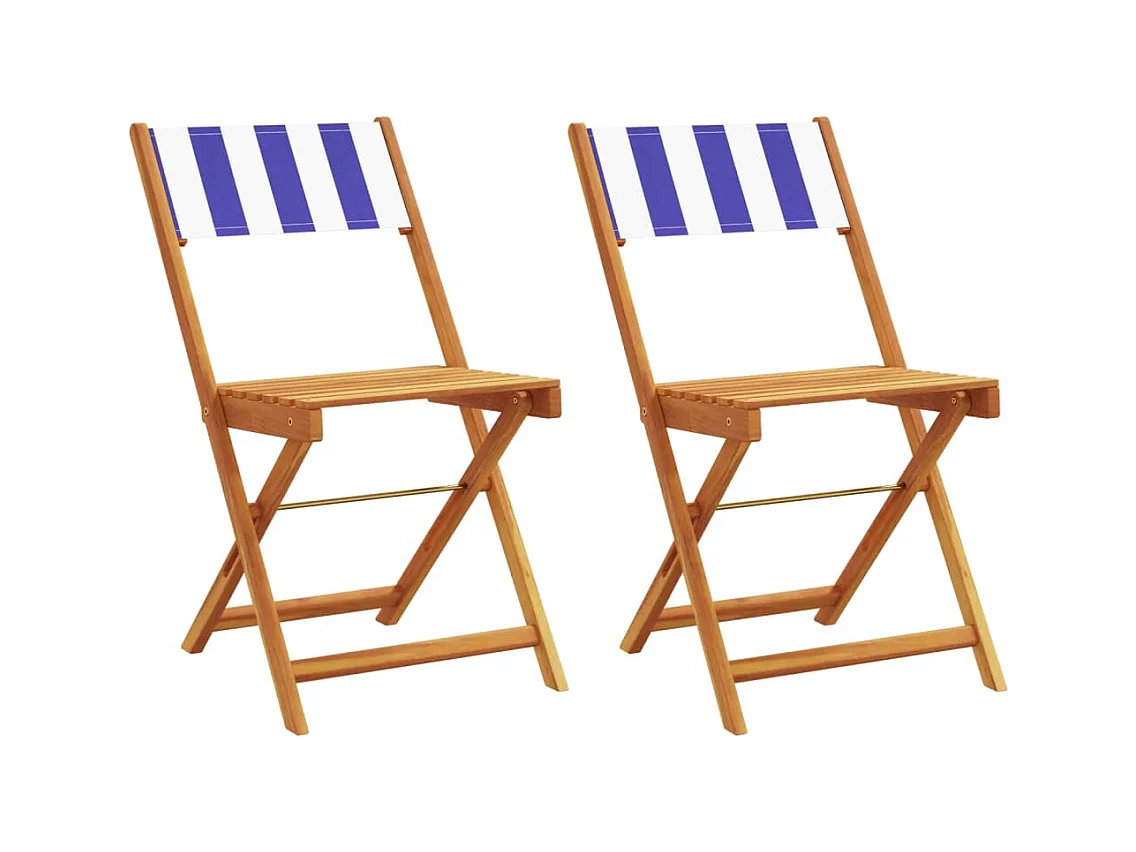 Chaises de bistrot lot de 2 bleu/blanc bois acacia massif tissu