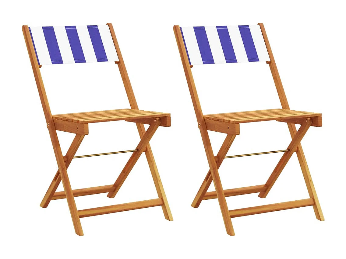 Chaises de bistrot lot de 2 bleu/blanc bois acacia massif tissu