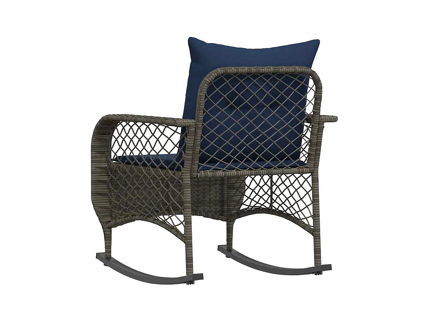 Chaise à bascule de jardin avec coussins gris résine tressée