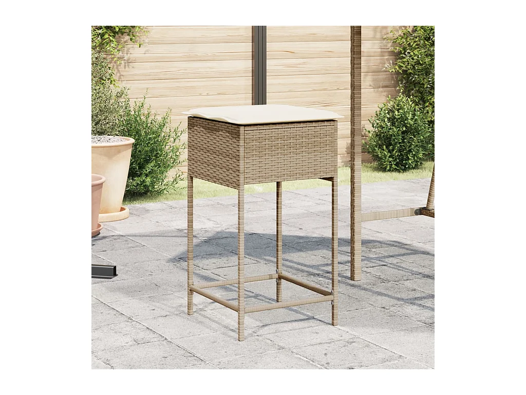 Tabourets de bar jardin avec coussins lot de 2 beige poly rotin