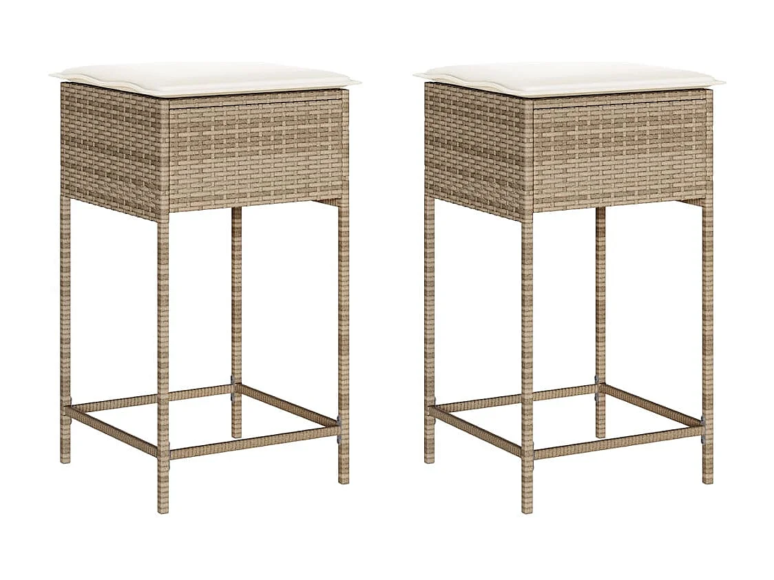 Tabourets de bar jardin avec coussins lot de 2 beige poly rotin