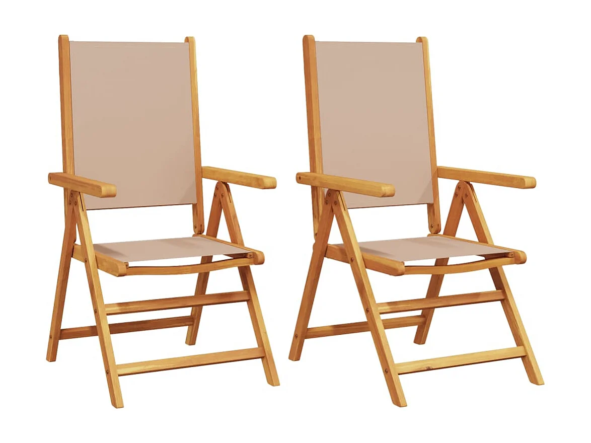 Chaises de jardin lot de 2 taupe bois d'acacia massif et tissu